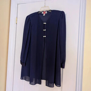 Vintage Navy Sheer Blouse with Pearl Buttons